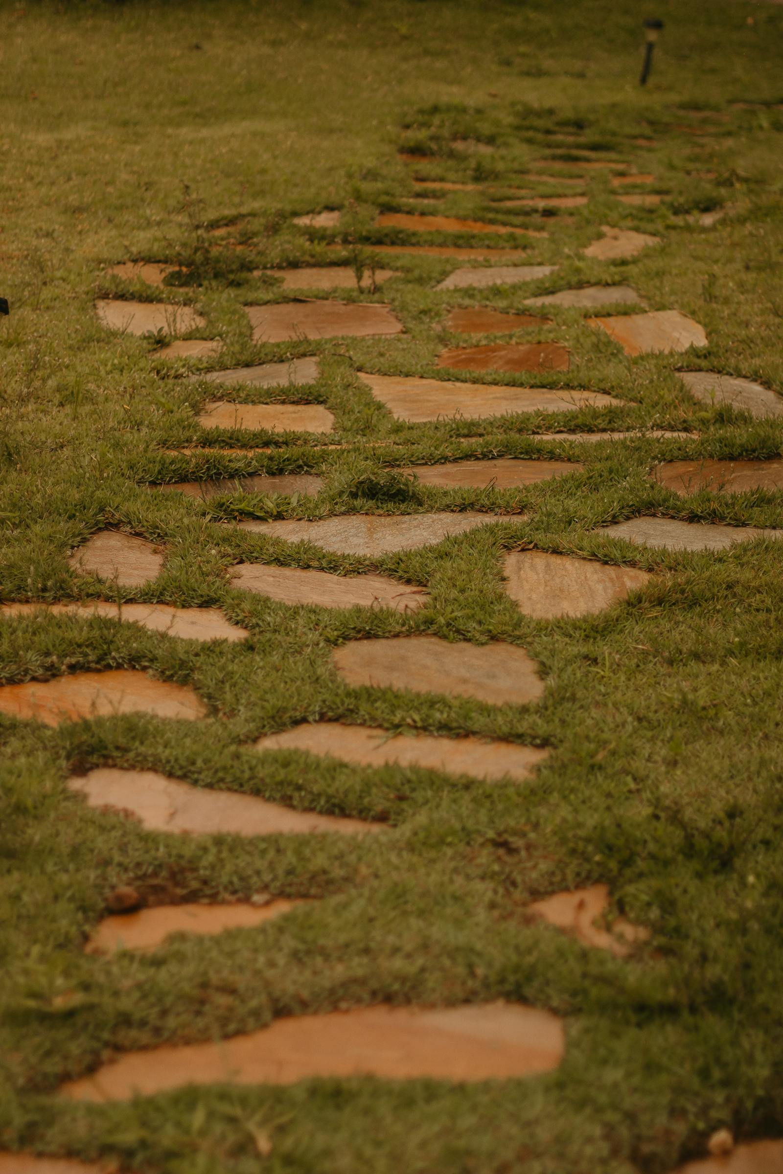 Stepping-stone path set into grass